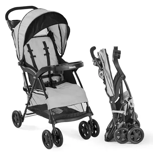 Kolcraft Cloud Plus lightweight umbrella stroller with extended 3-tier sun canopy and self-standing fold