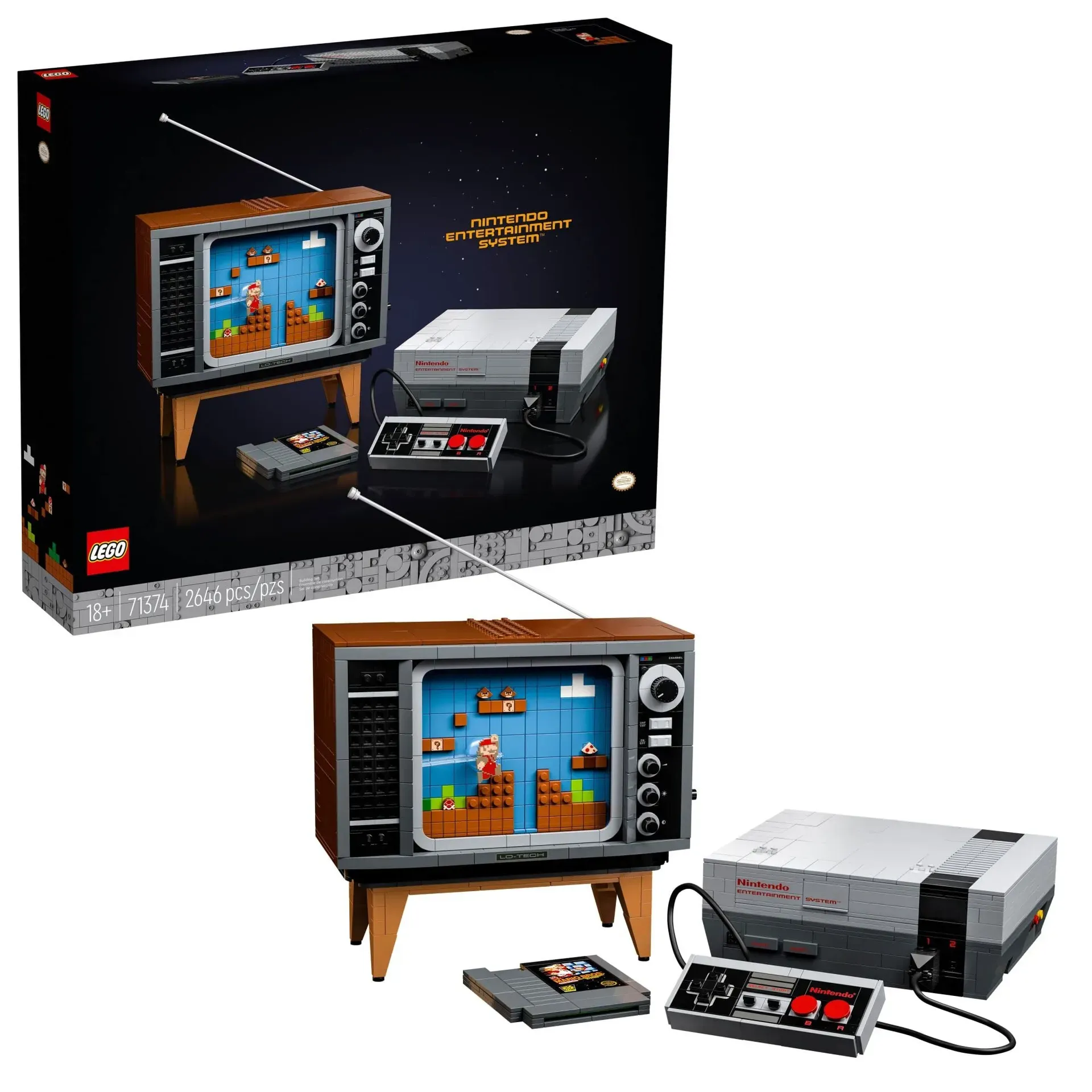 LEGO Super Mario Nintendo Entertainment System 71374 with retro TV and scrolling screen