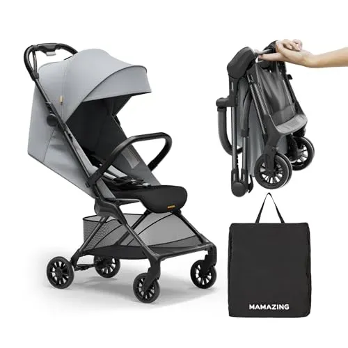 MAMAZING Ultra Air X carbon fiber travel stroller under 10 pounds for airplane overhead bin storage