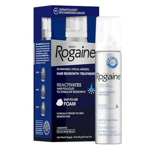 Men's Rogaine 5% Minoxidil Foam hair regrowth treatment unscented 1-month supply
