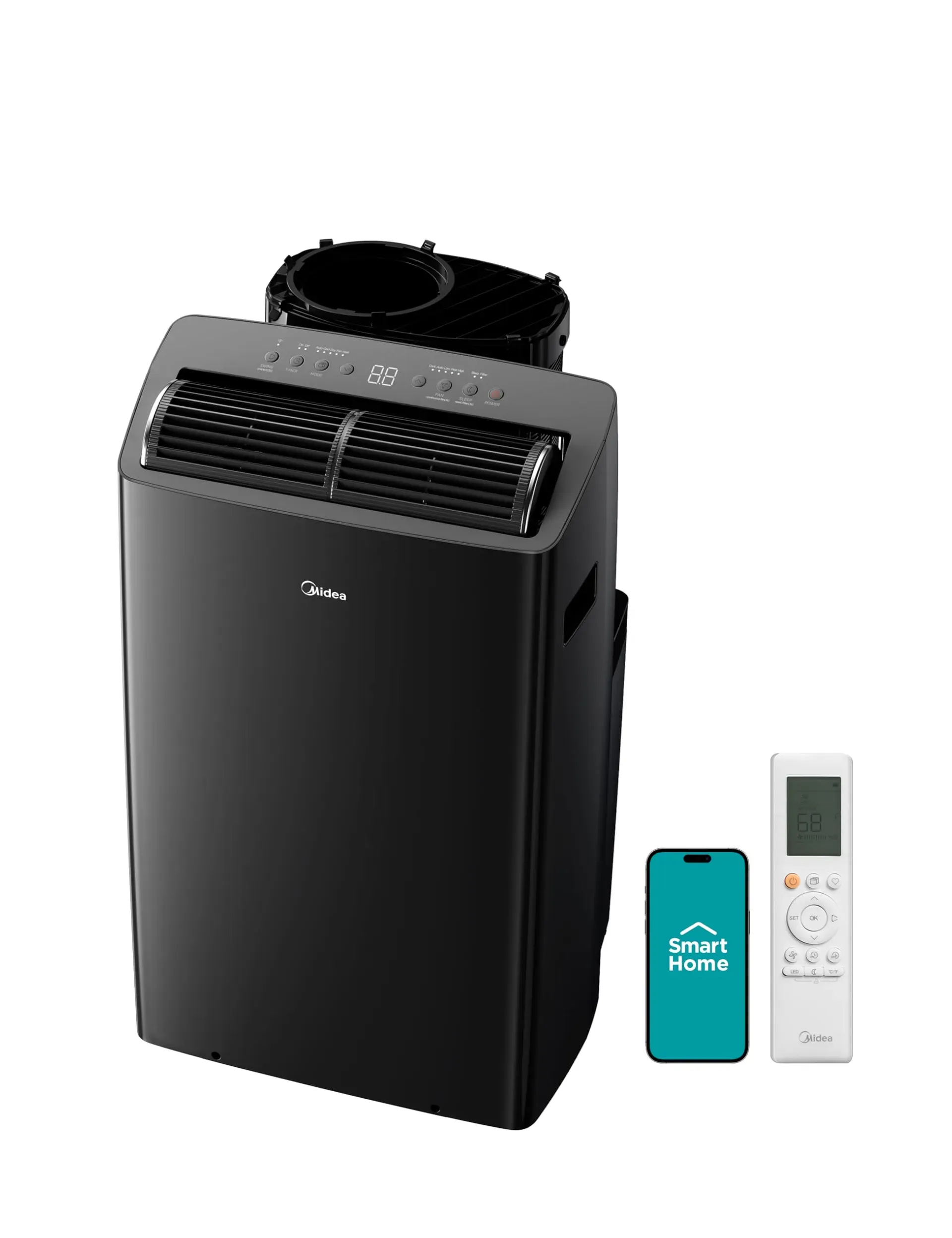 Midea Duo MAP14HS1TBL dual hose portable air conditioner with heat pump for year-round bedroom and living room comfort
