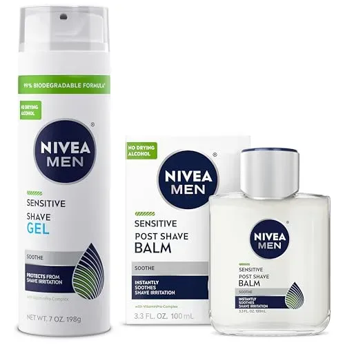NIVEA MEN Sensitive Shaving Set with Shave Gel and Soothing Post Shave Balm for sensitive skin