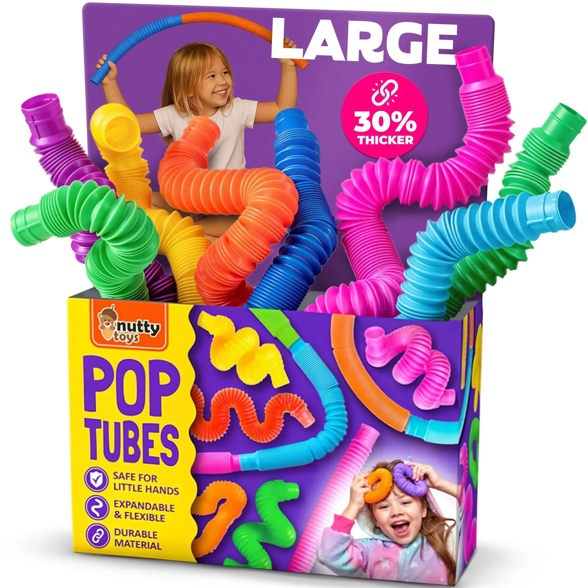 Nutty Toys Pop Tubes 8-pack of colorful BPA-free stretchy sensory tubes