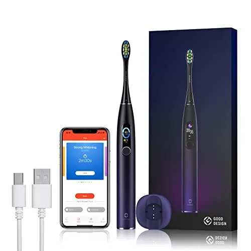 Oclean X Pro Elite electric toothbrush with 0.96-inch color LCD touchscreen displaying mouth zone map