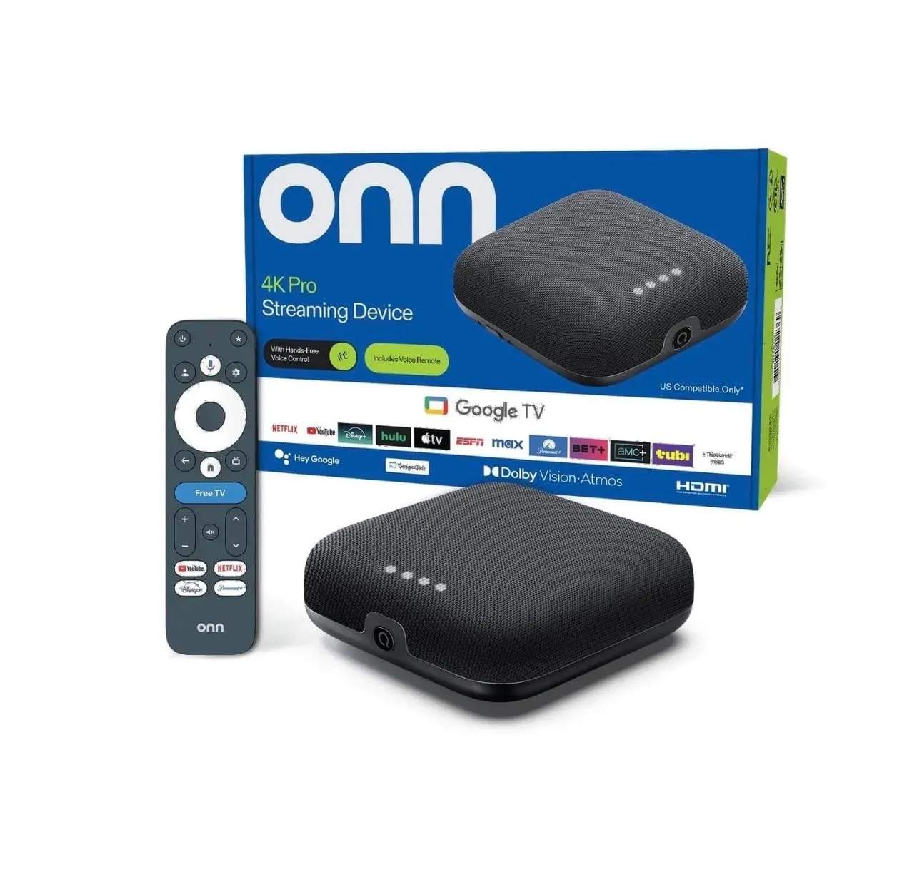 Onn 4K Pro Streaming Device with Google TV and voice remote