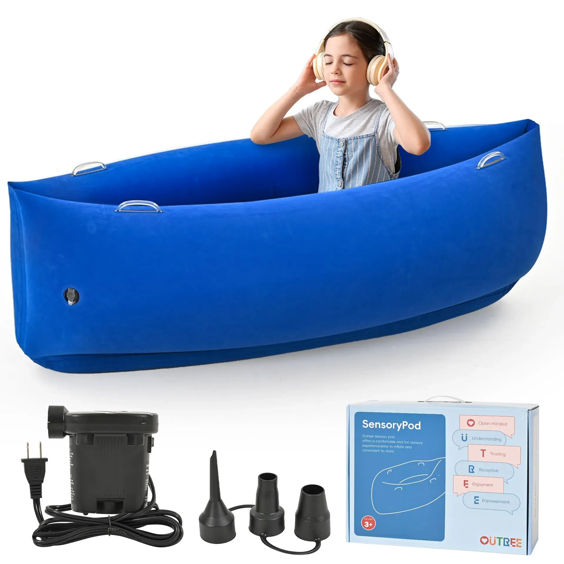 OUTREE Upgraded Sensory Chair 60-inch inflatable peapod with velvety flocking texture