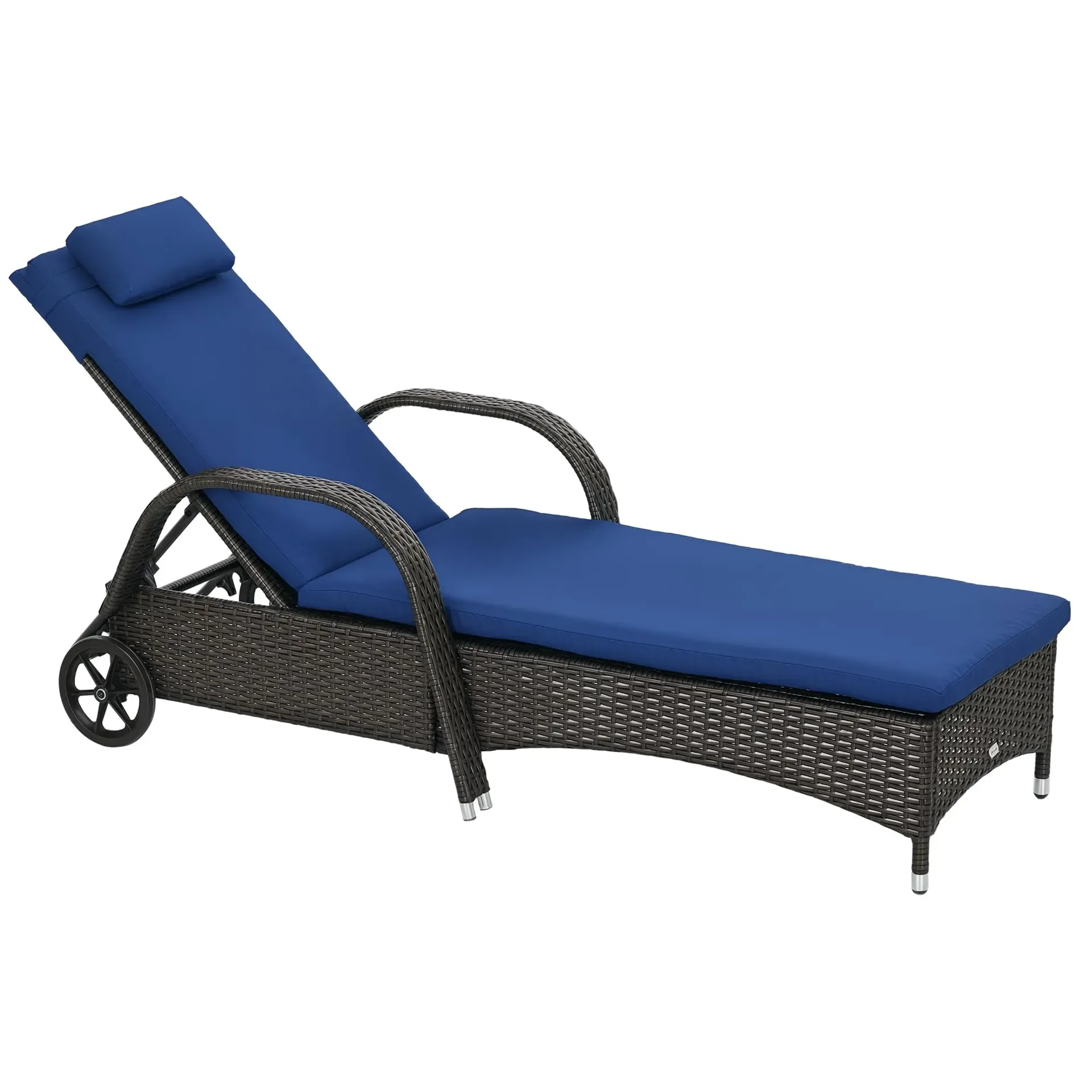 Outsunny outdoor chaise lounge chair with 5-level adjustable backrest and wheels on a pool deck