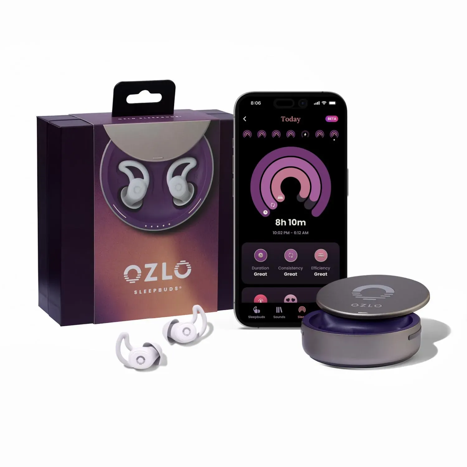Ozlo Sleepbuds comfortable side sleeper headphones with Bluetooth LE streaming and Smart Case