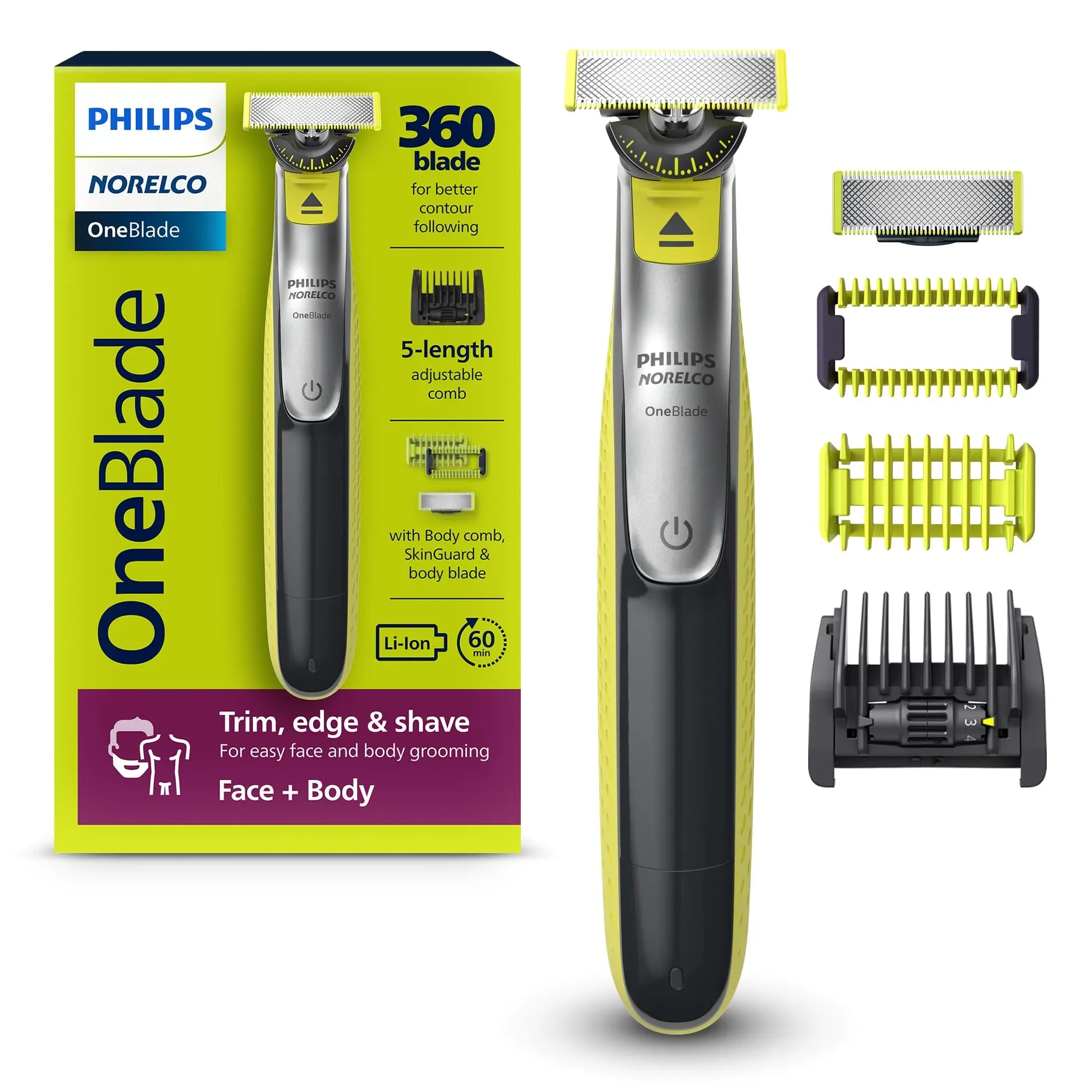 Philips Norelco OneBlade 360 Face + Body Kit QP2834/70 with 360 blade and body comb