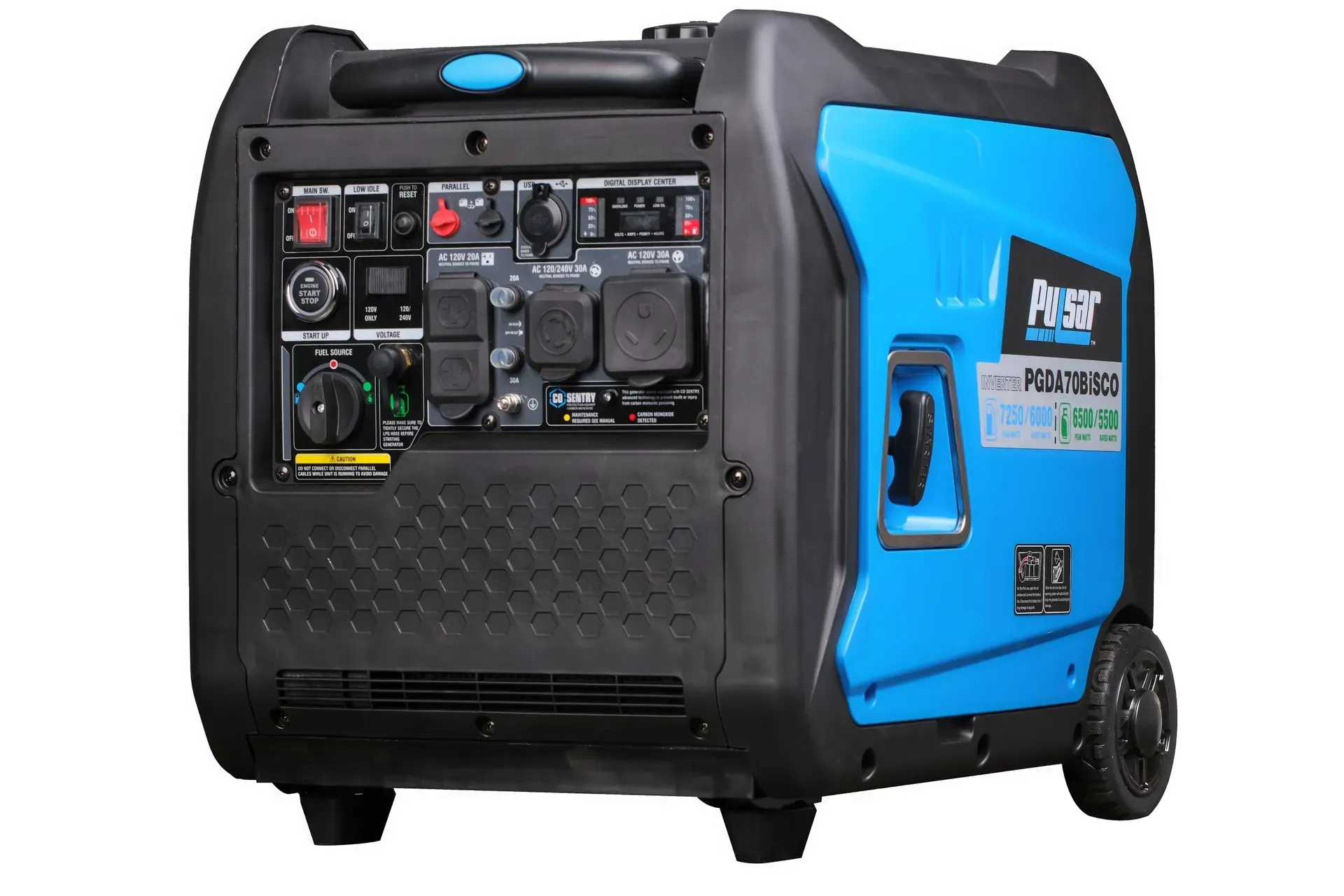 Pulsar 7250-watt dual fuel portable inverter generator for RV and home backup with 240V