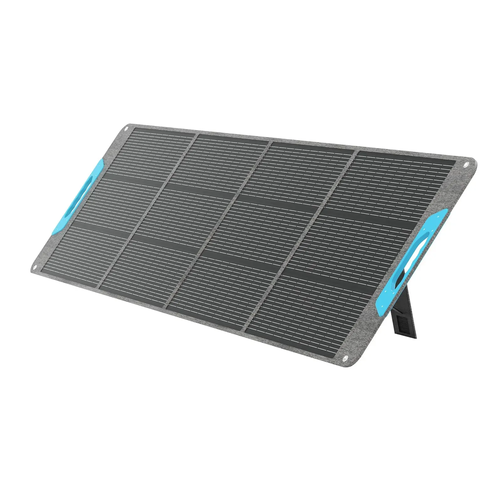 Renogy 200W portable solar panel IP65 waterproof foldable with three-angle adjustable kickstands on grassy terrain
