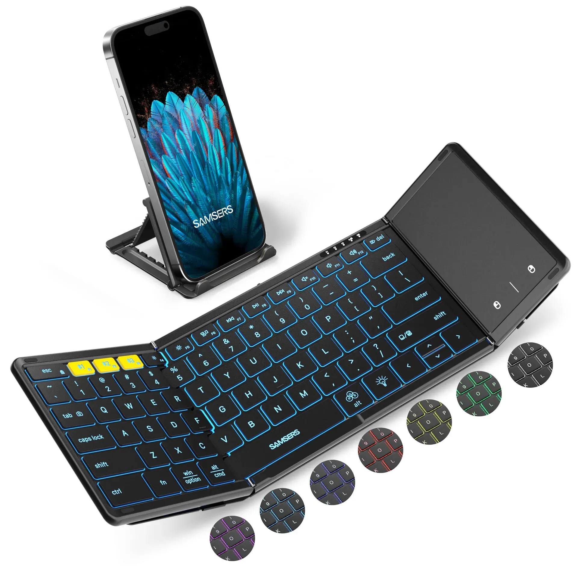 Samsers foldable bluetooth keyboard with colorful backlight