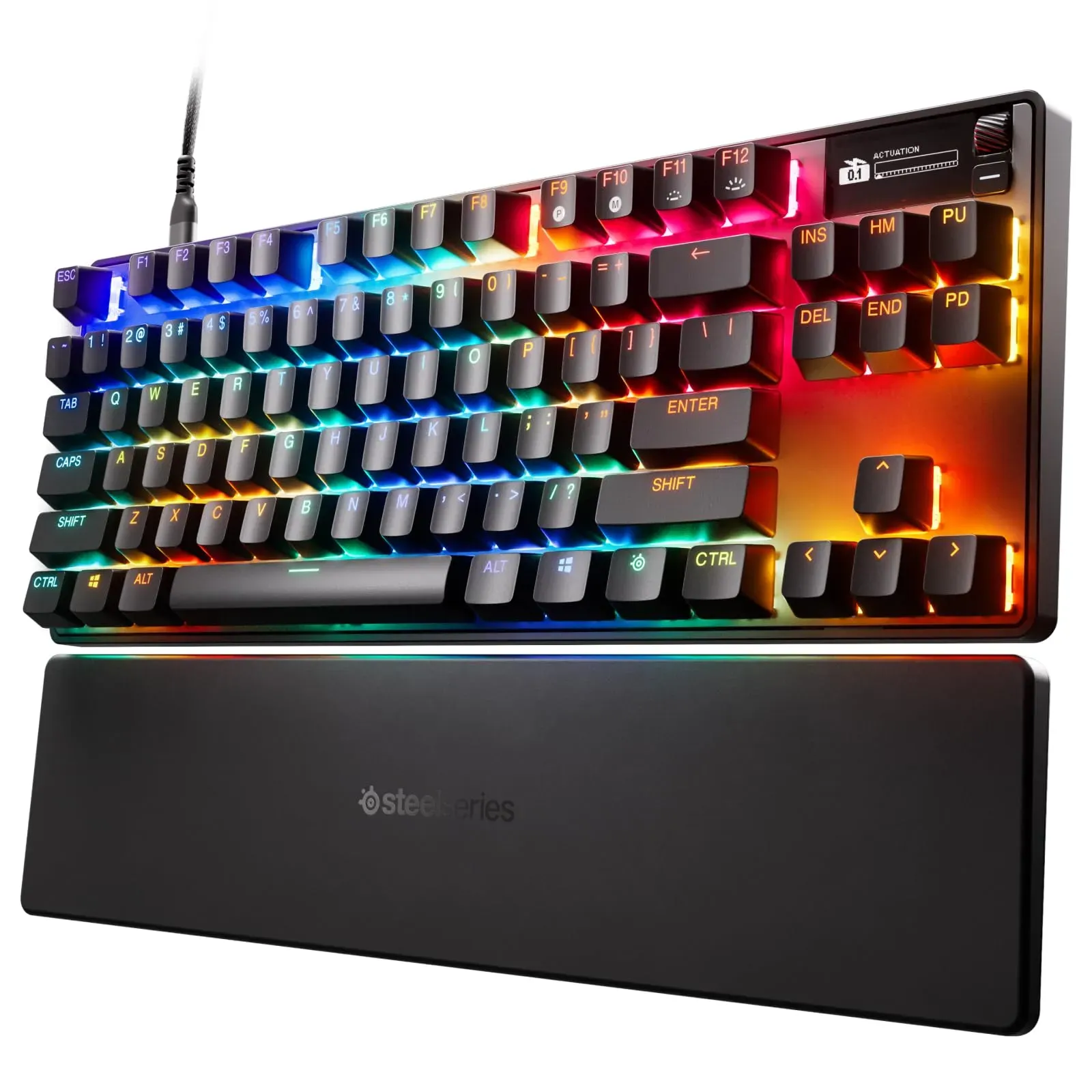 SteelSeries Apex Pro TKL Gen 3 gaming keyboard with OLED display and per-key RGB lighting