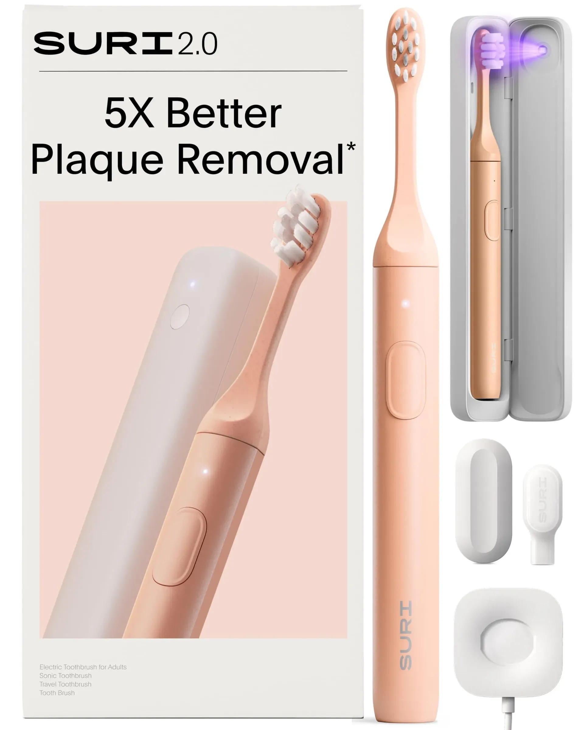 SURI 2.0 sonic electric toothbrush with recyclable aluminum body and UV-C sanitizing travel case