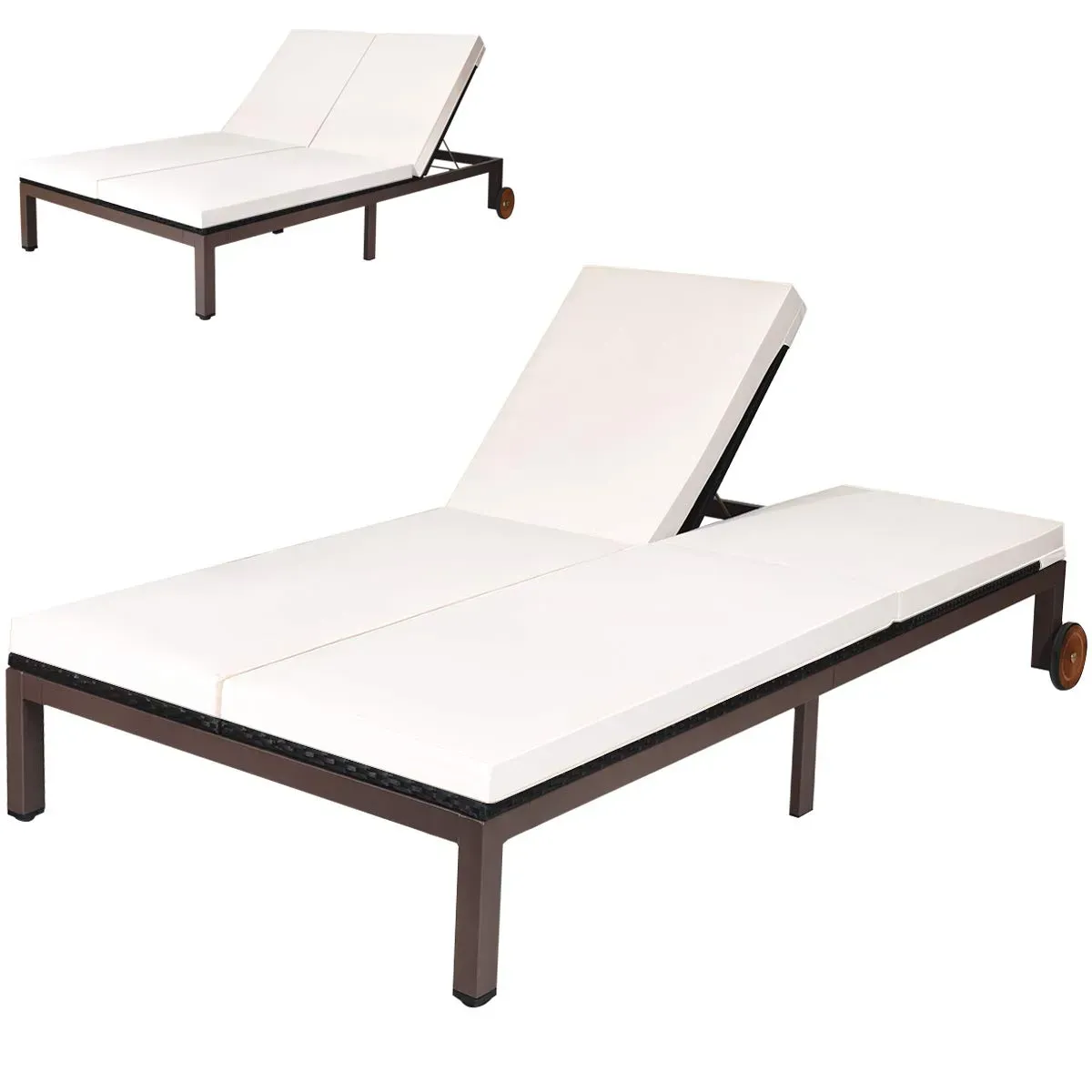 Tangkula 2-person patio lounge chair with adjustable backrests and PE rattan design on a deck