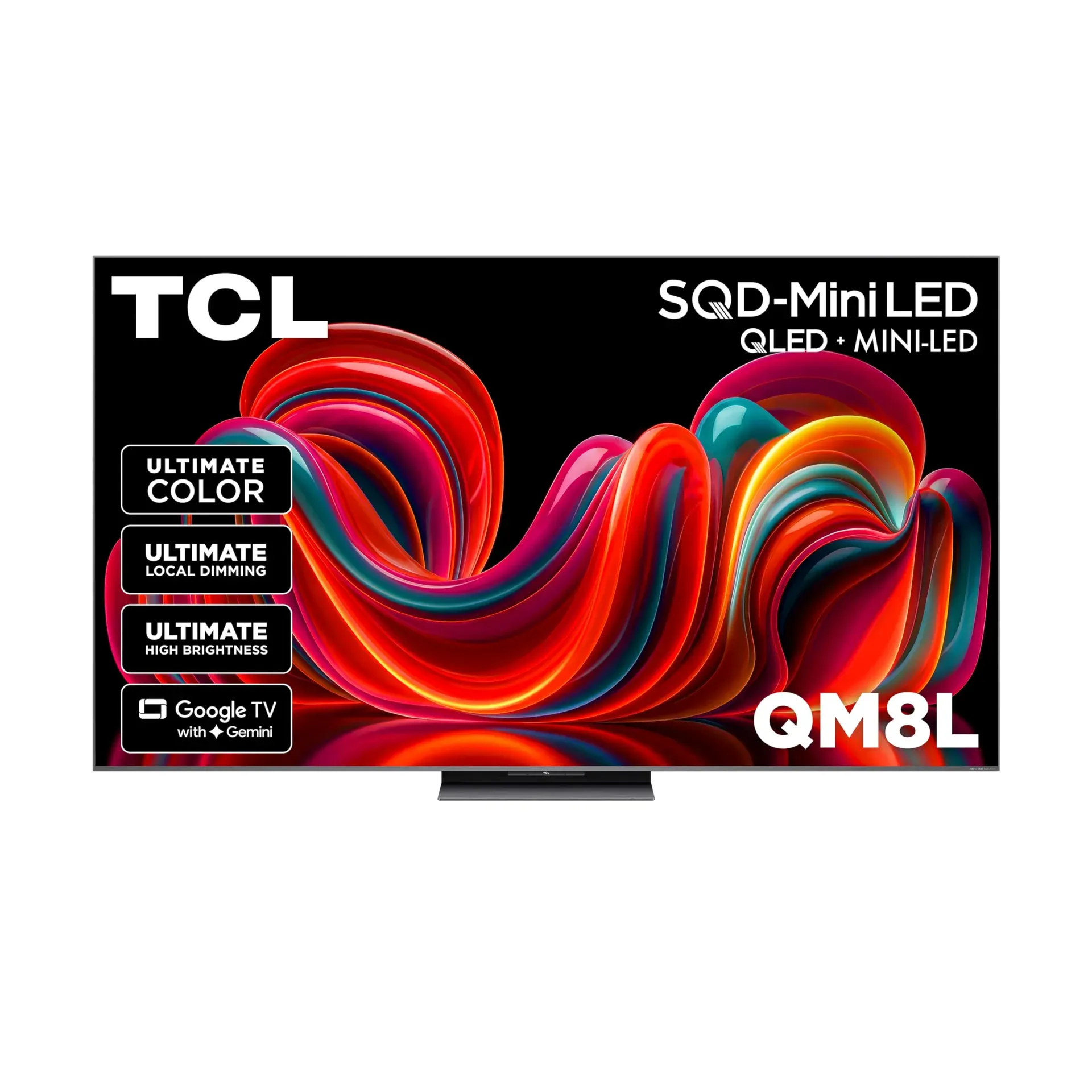 TCL 85-inch QM8L SQD-Mini-LED QLED smart TV displaying HDR content in home theater setup