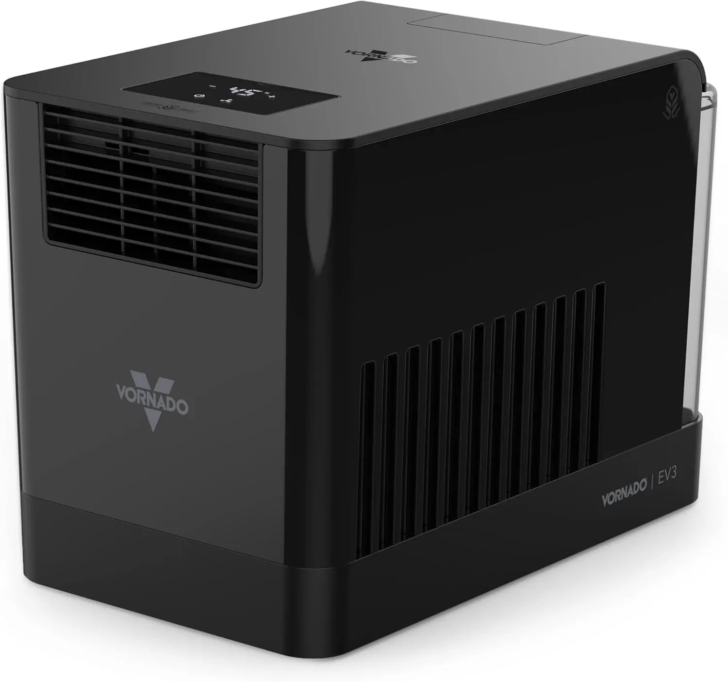 Vornado EV3 evaporative smart humidifier with 1-gallon tank in living room setting