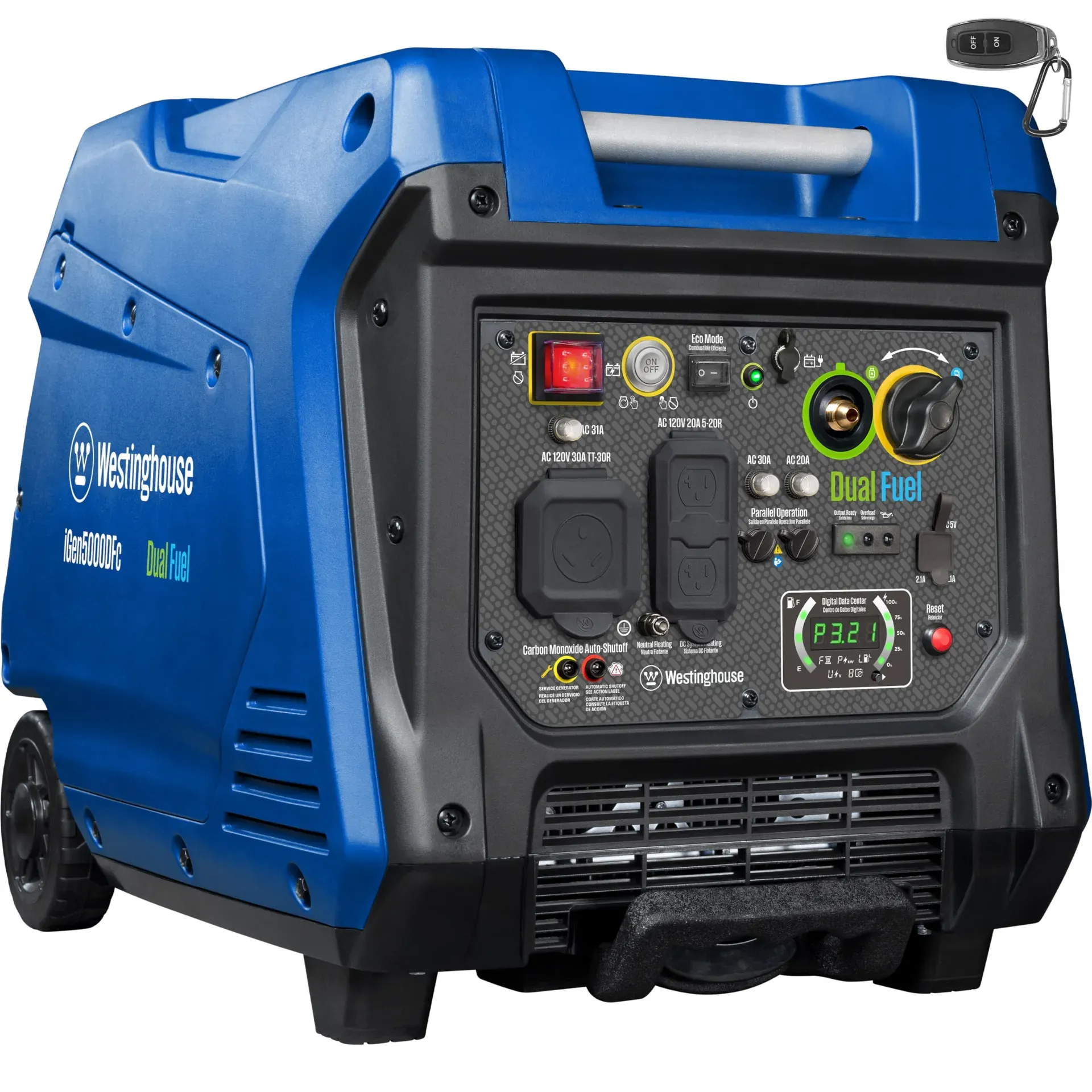 Westinghouse iGen5000DFc dual fuel inverter generator with wheel kit for RV camping