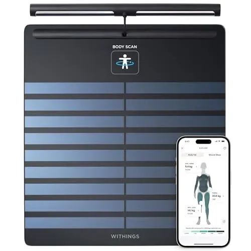 Withings Body Scan smart scale with 8-electrode tethered handle for medical-grade segmental body composition analysis