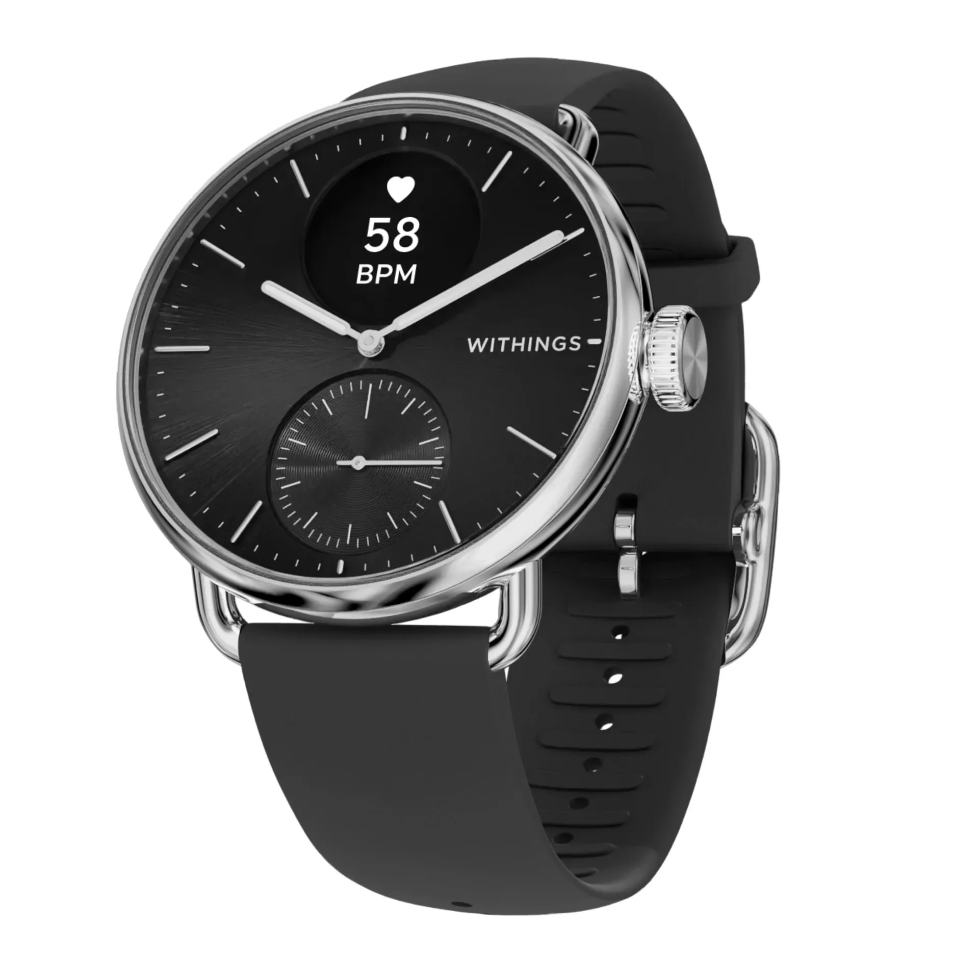 Withings ScanWatch 2 hybrid smartwatch with stainless steel case and sapphire glass for health tracking