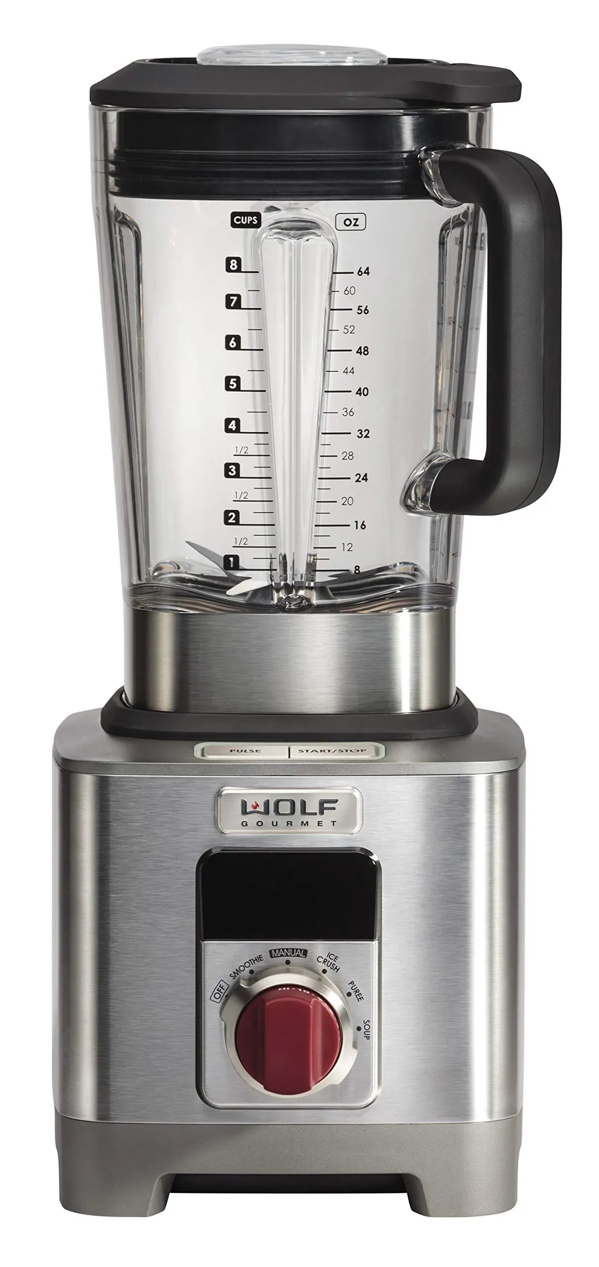 Wolf Gourmet high performance premium blender with LCD control panel on kitchen counter