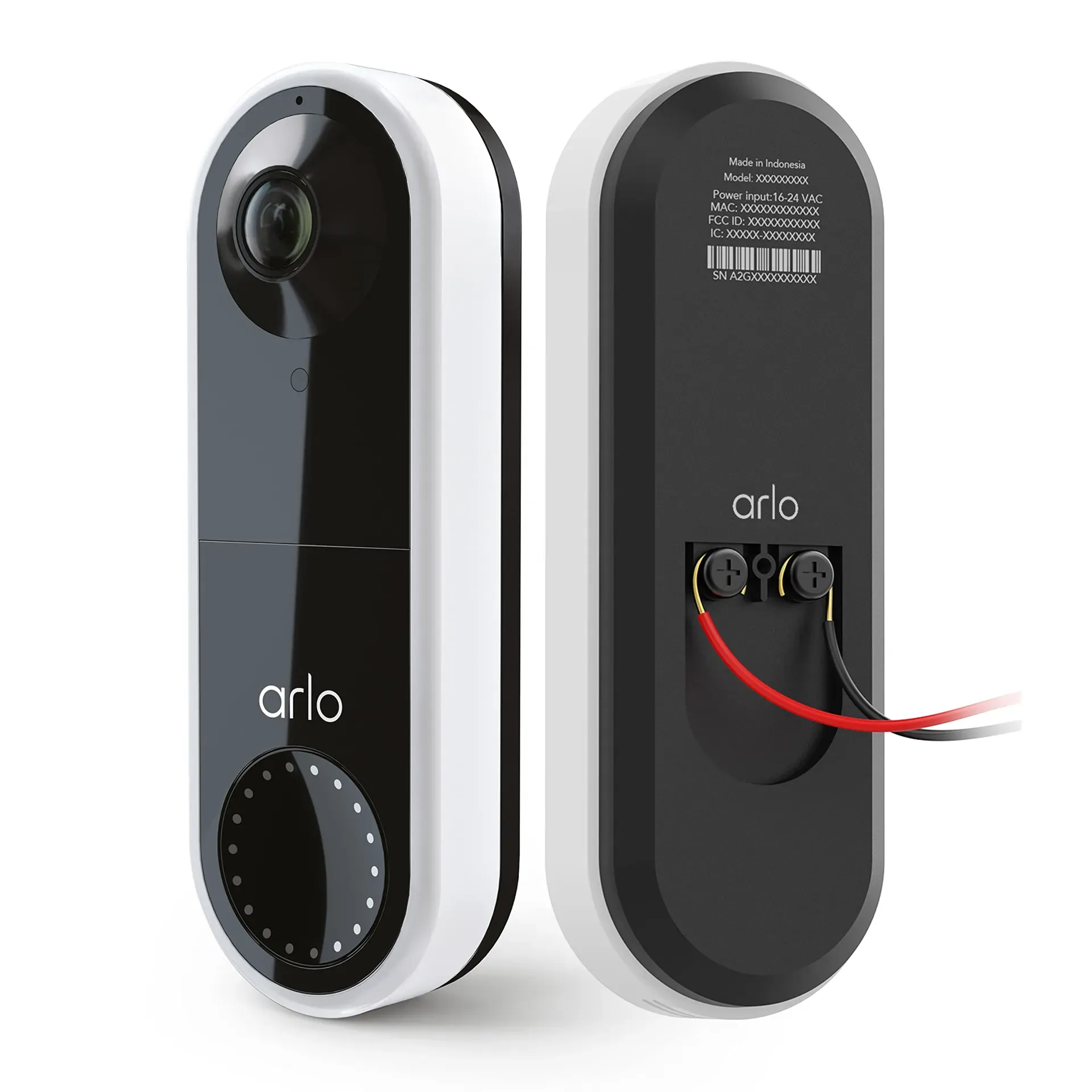 Arlo Essential Wired Video Doorbell with 180 degree field of view mounted on house exterior