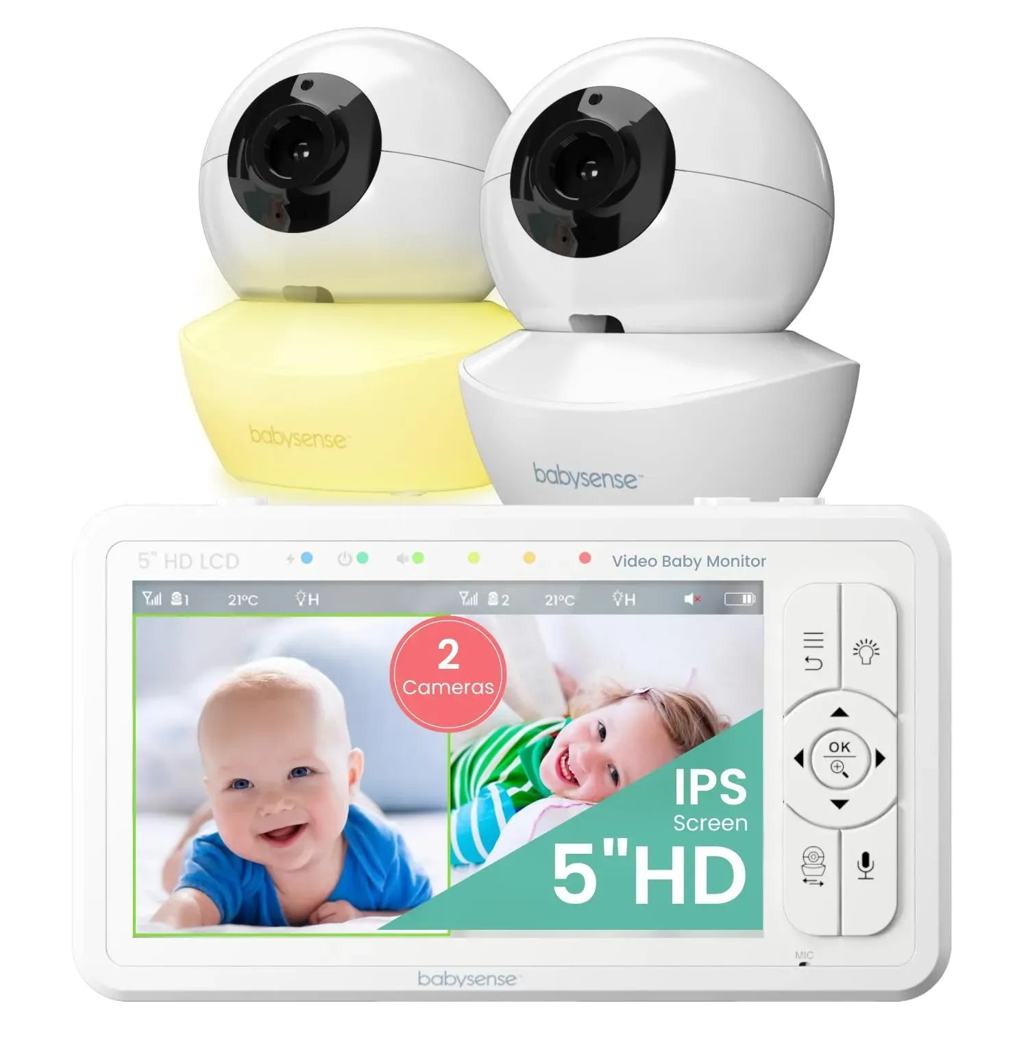 Babysense split-screen baby monitor with two cameras on table