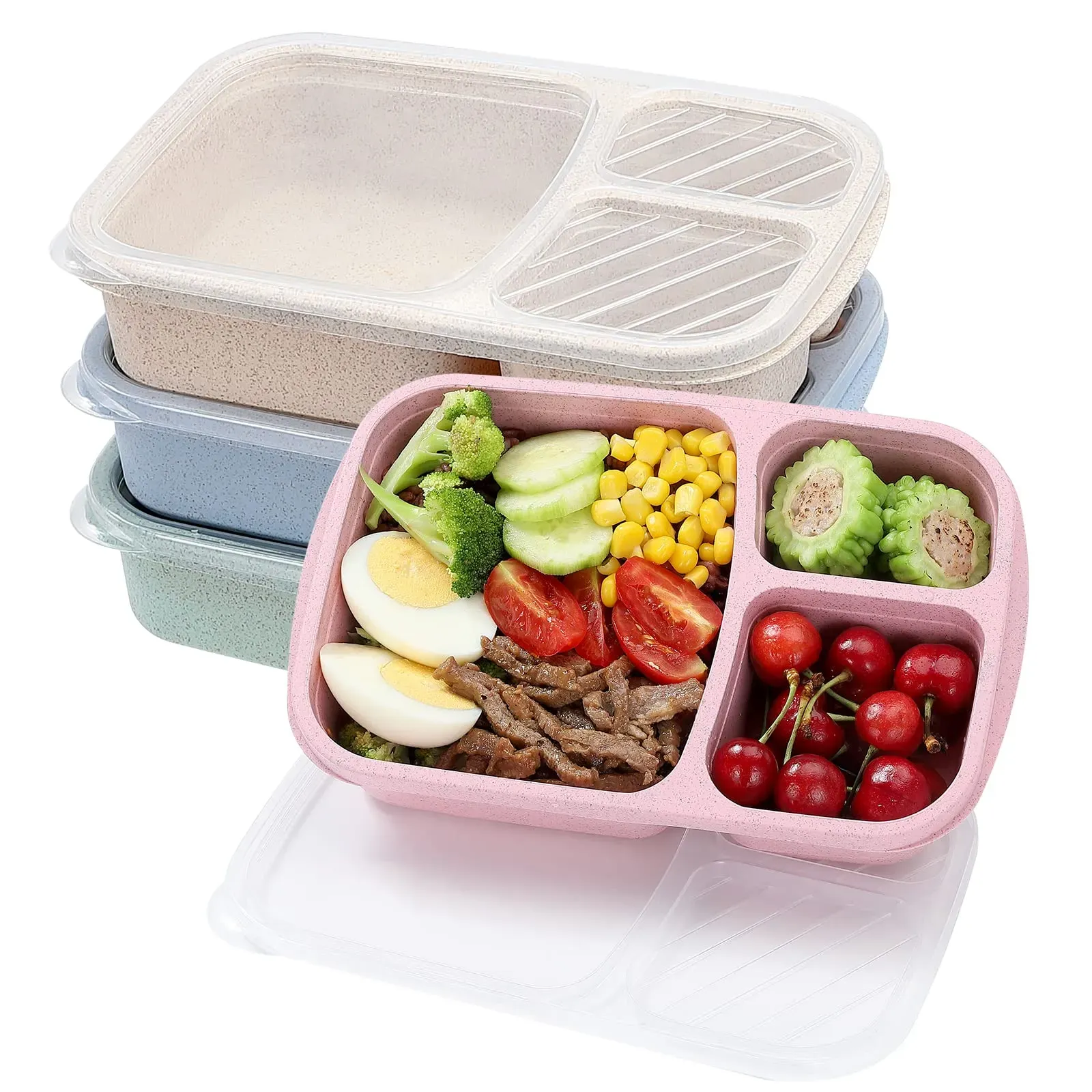 Buluker 4-Pack wheat straw bento lunch boxes stackable eco-friendly design