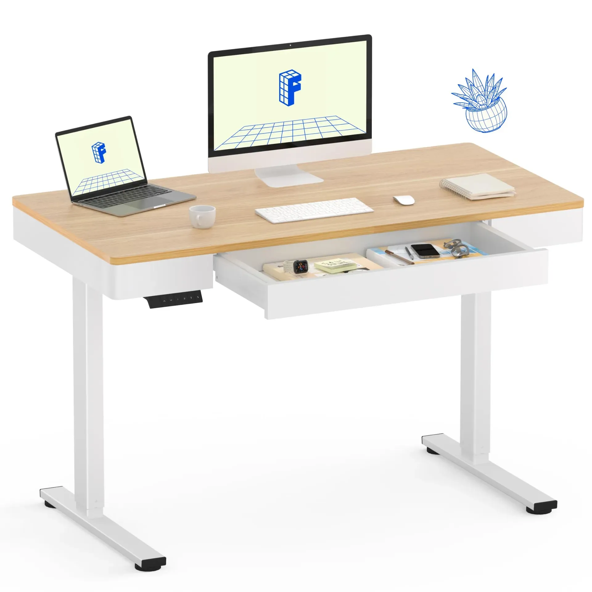FLEXISPOT Comhar electric standing desk with built-in storage drawer and seamless desktop