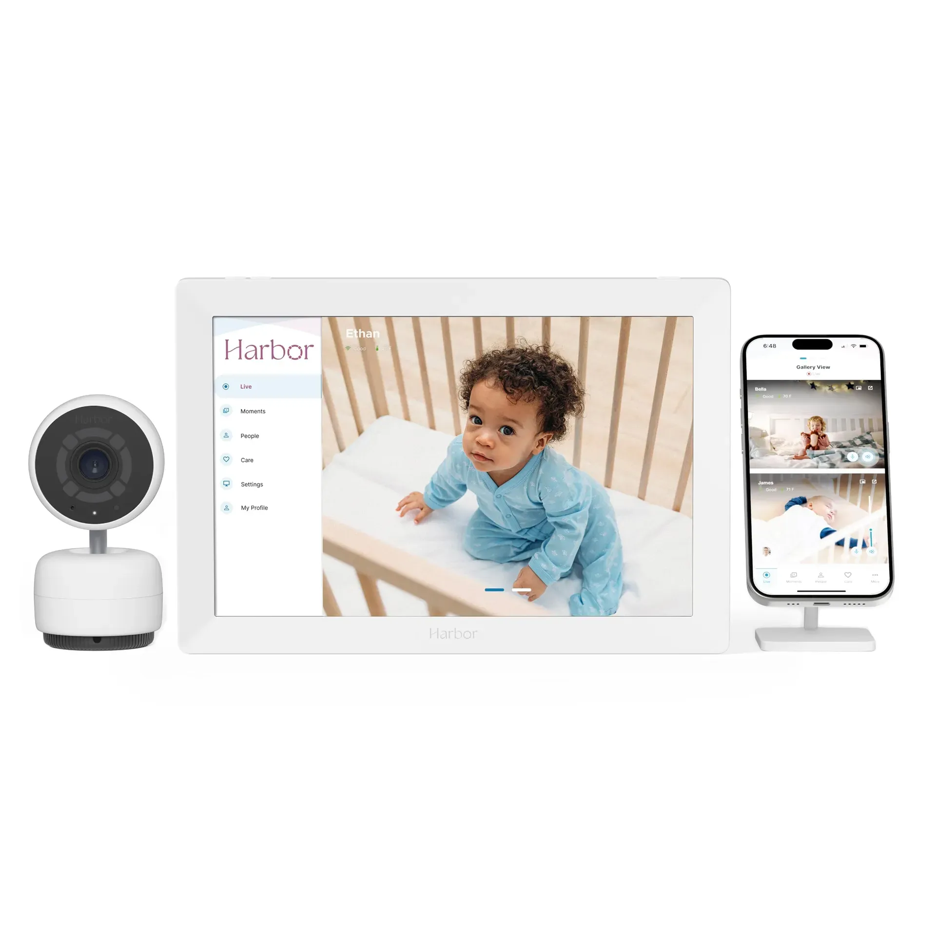 Harbor smart baby monitor with 10-inch touchscreen on nightstand