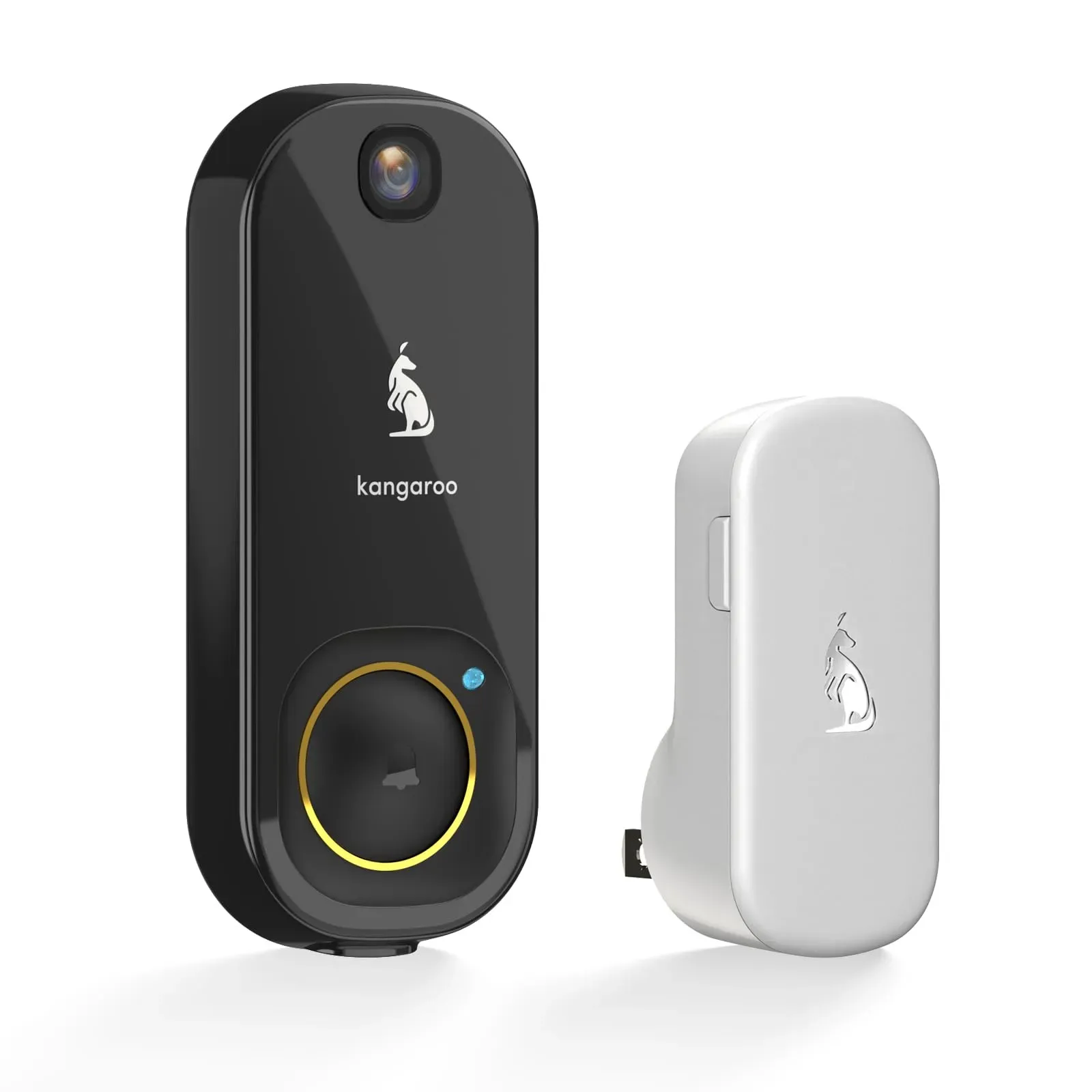 Kangaroo Wireless Video Doorbell with peel and stick installation on doorframe