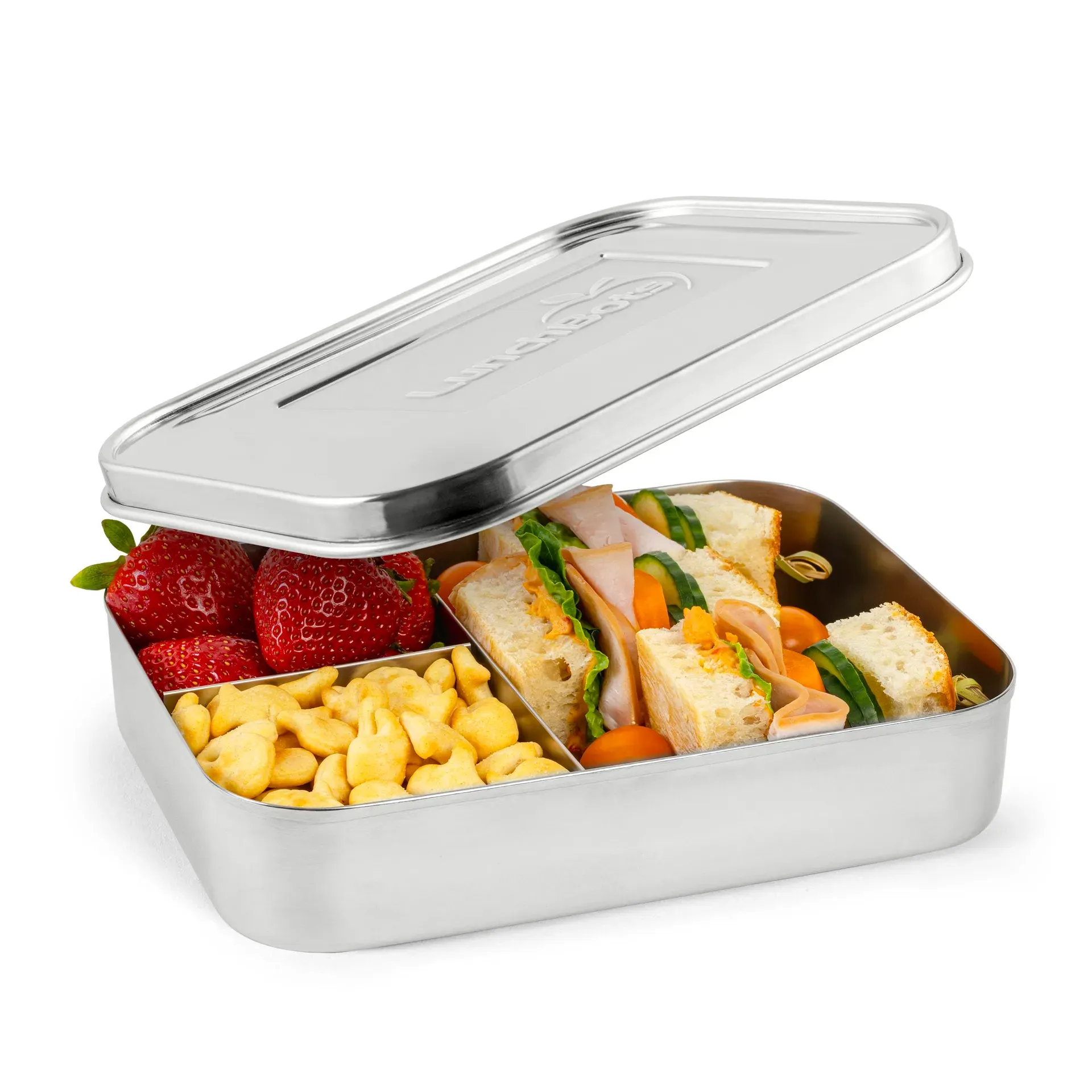 LunchBots Large Trio stainless steel bento lunch box with three compartments