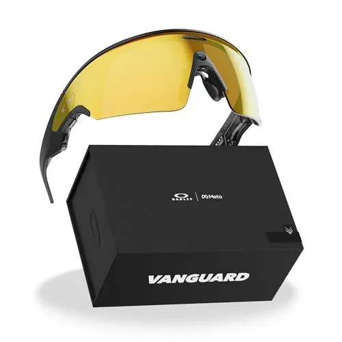 Meta Oakley Vanguard smart AI glasses with Transitions lenses on athlete running outdoors