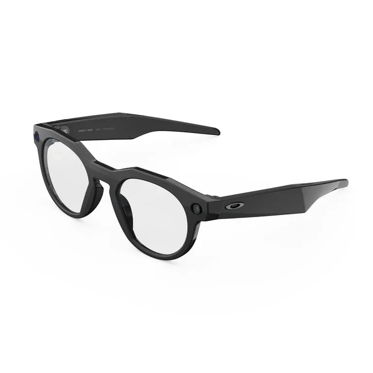 Oakley Meta HSTN smart AI glasses with 12MP camera on cyclist wearing sport frame