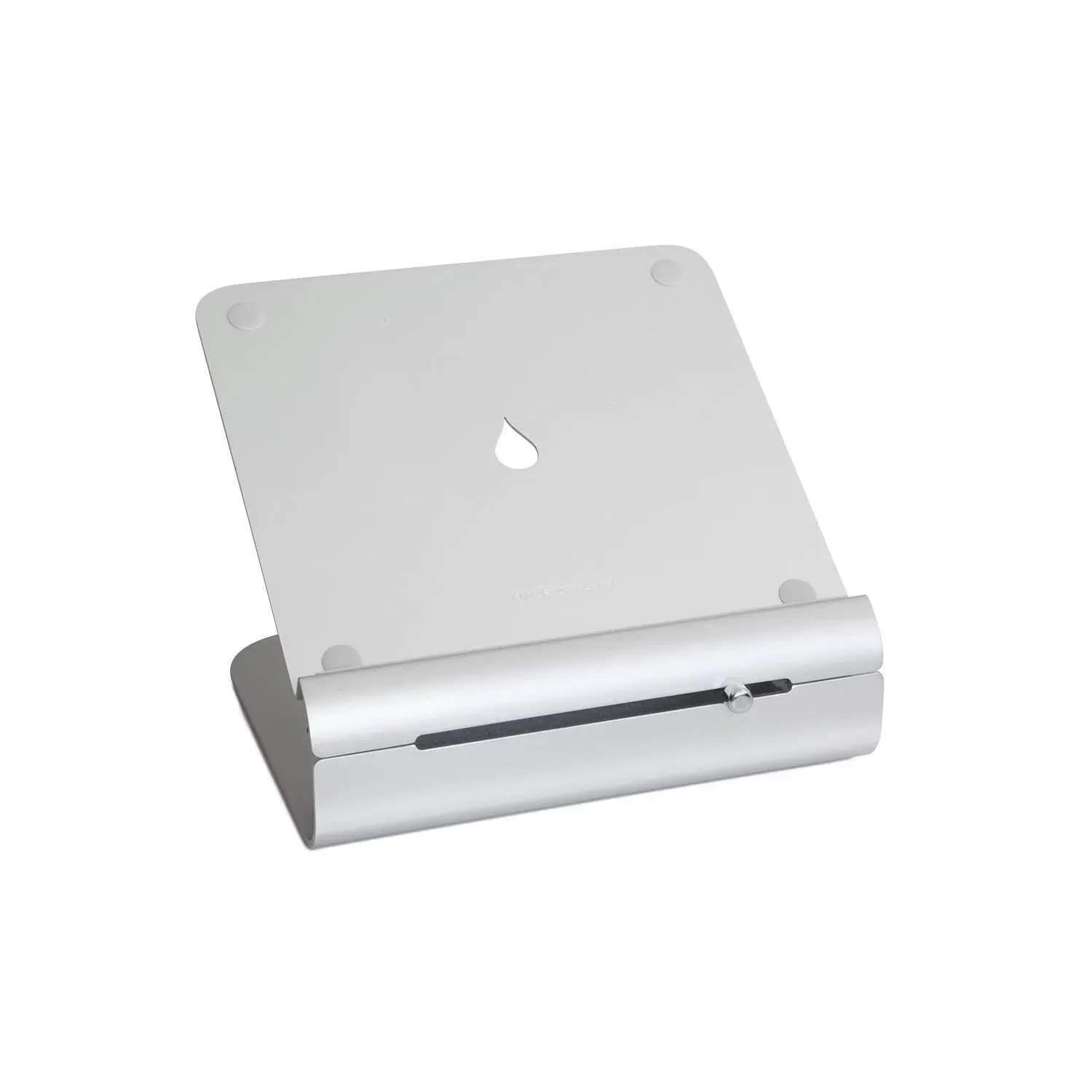 Rain Design iLevel 2 anodized aluminum adjustable laptop stand with front slider mechanism on a desk