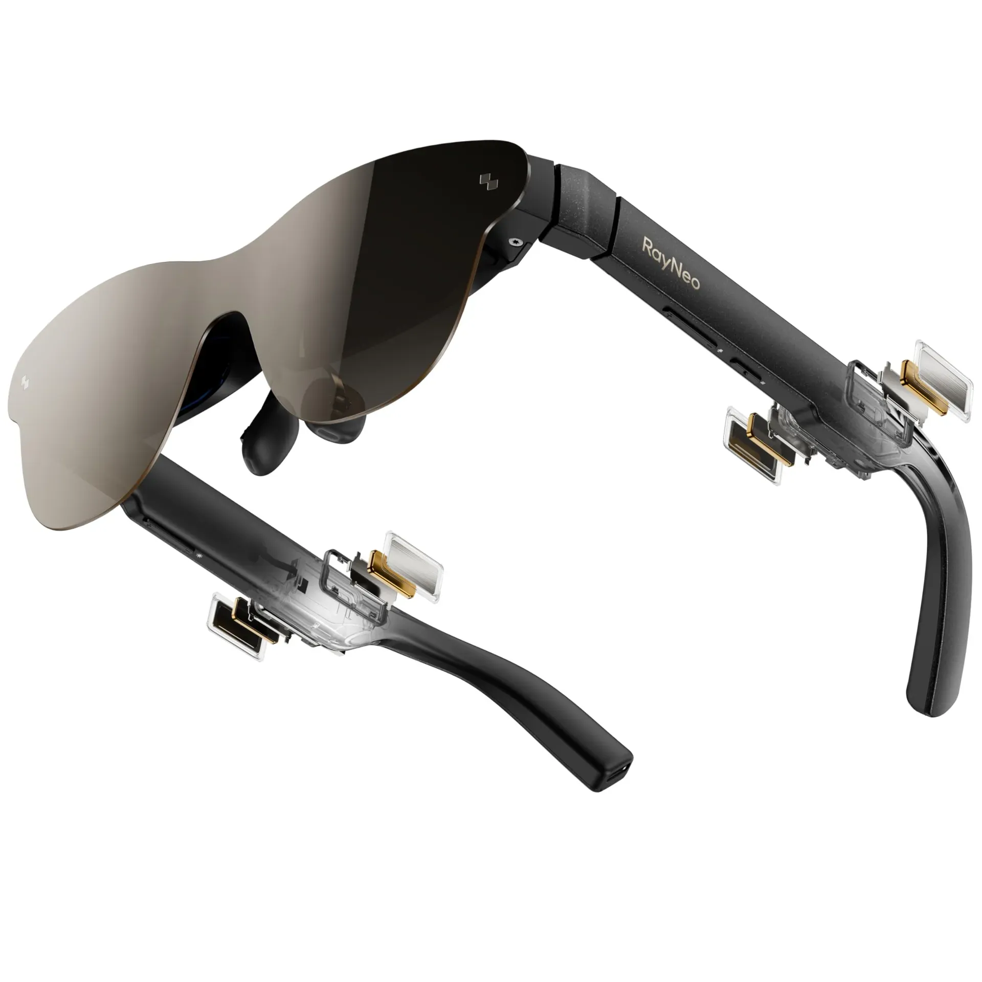RayNeo Air 3s Pro AR glasses displaying 201-inch virtual screen at 1200 nits brightness