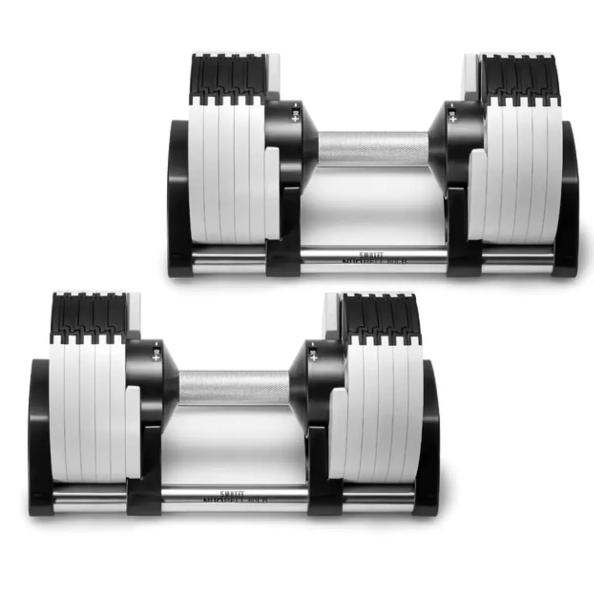 SMRTFT NUOBELL adjustable dumbbell set 5 to 80 pounds with steel knurled handles for home gym