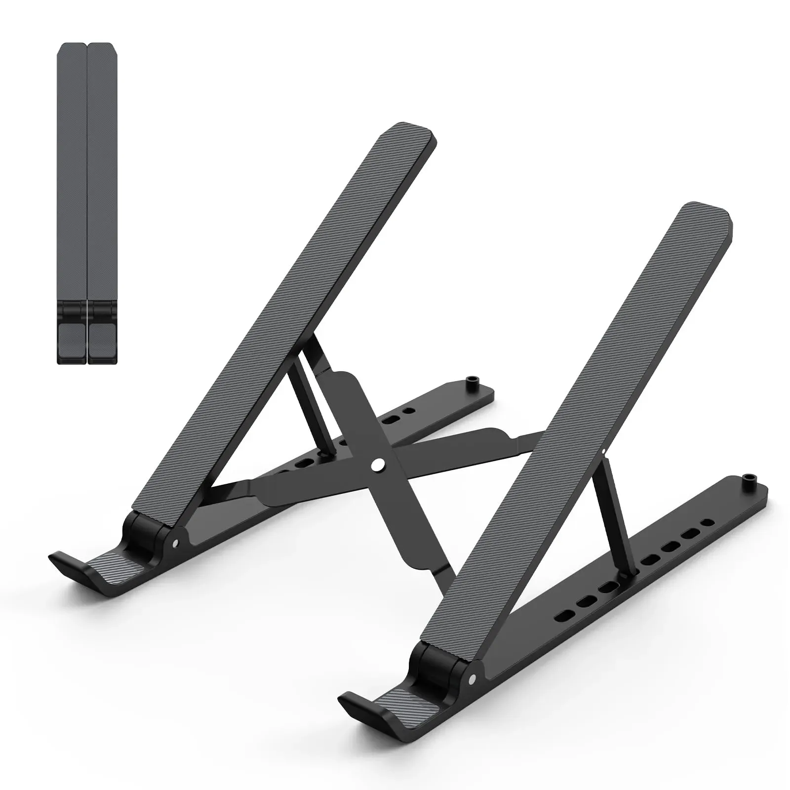 Tonmom foldable portable plastic laptop stand with 7 adjustable height levels in compact folded position