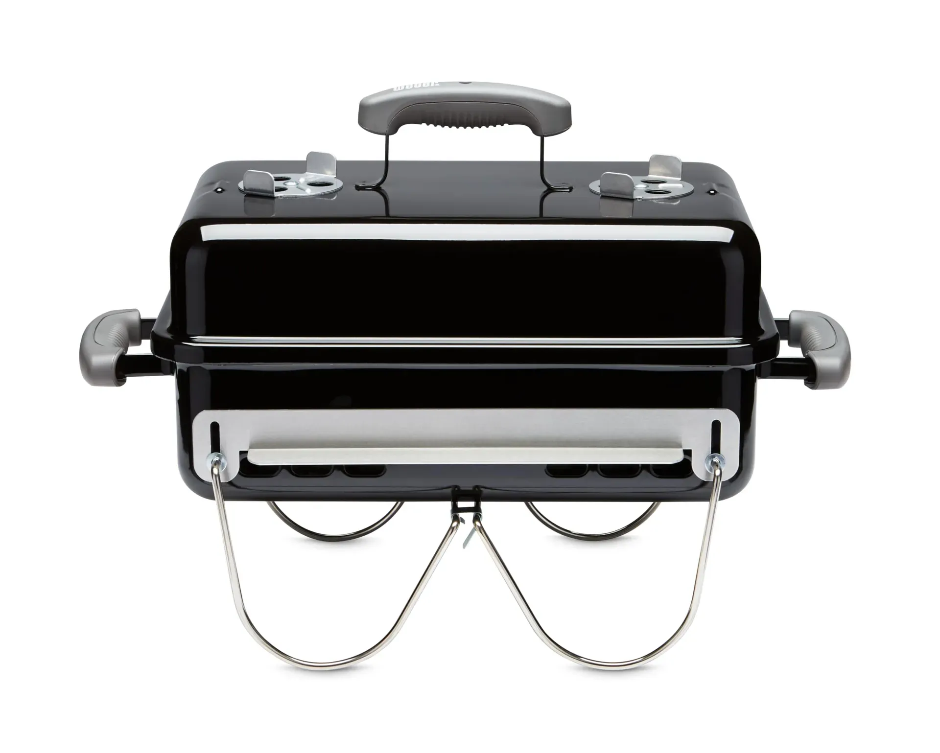 Weber Go-Anywhere Charcoal Grill in black with lid closed and Tuck-N-Carry lock secured