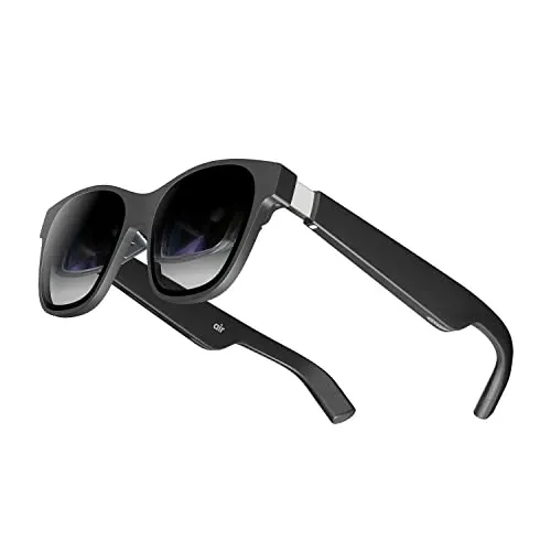 XREAL Air AR glasses displaying 201-inch Micro-OLED virtual screen connected to gaming handheld