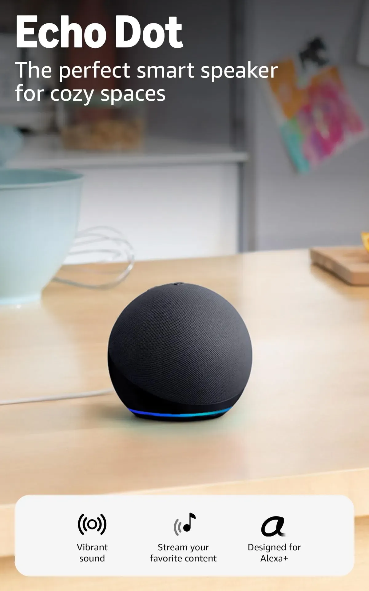 Amazon Echo Dot 5th generation compact smart speaker with Alexa in charcoal
