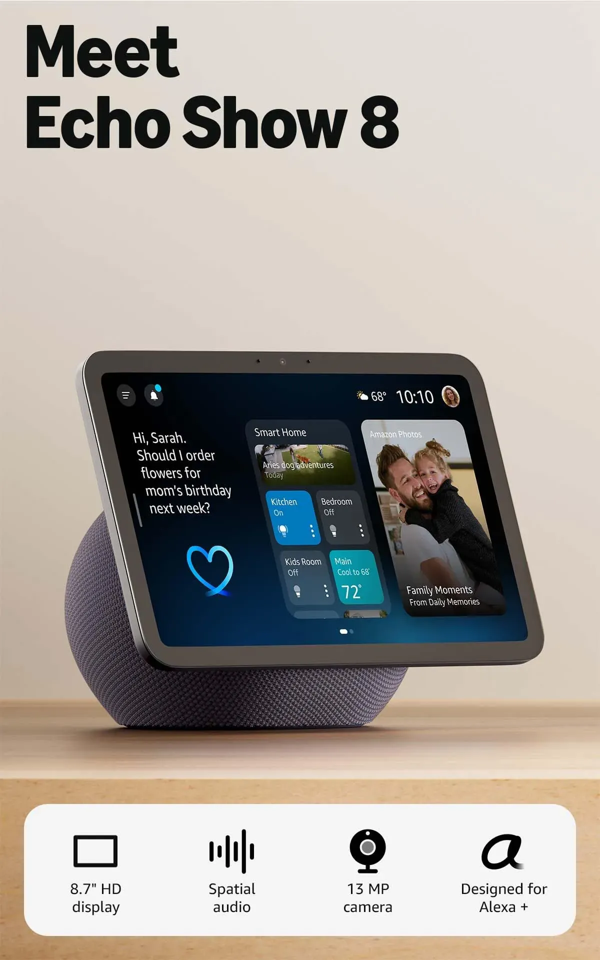 Amazon Echo Show 8 with vibrant HD 8.7-inch smart display in graphite for Alexa smart home control