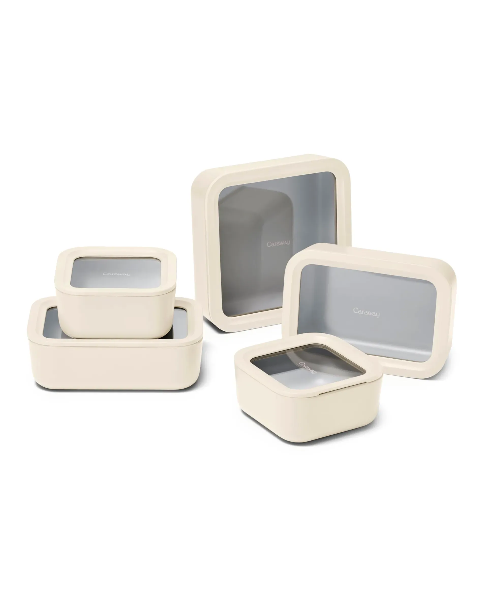 Caraway 13-piece glass food storage container set with glass lids and ceramic-coated organizers