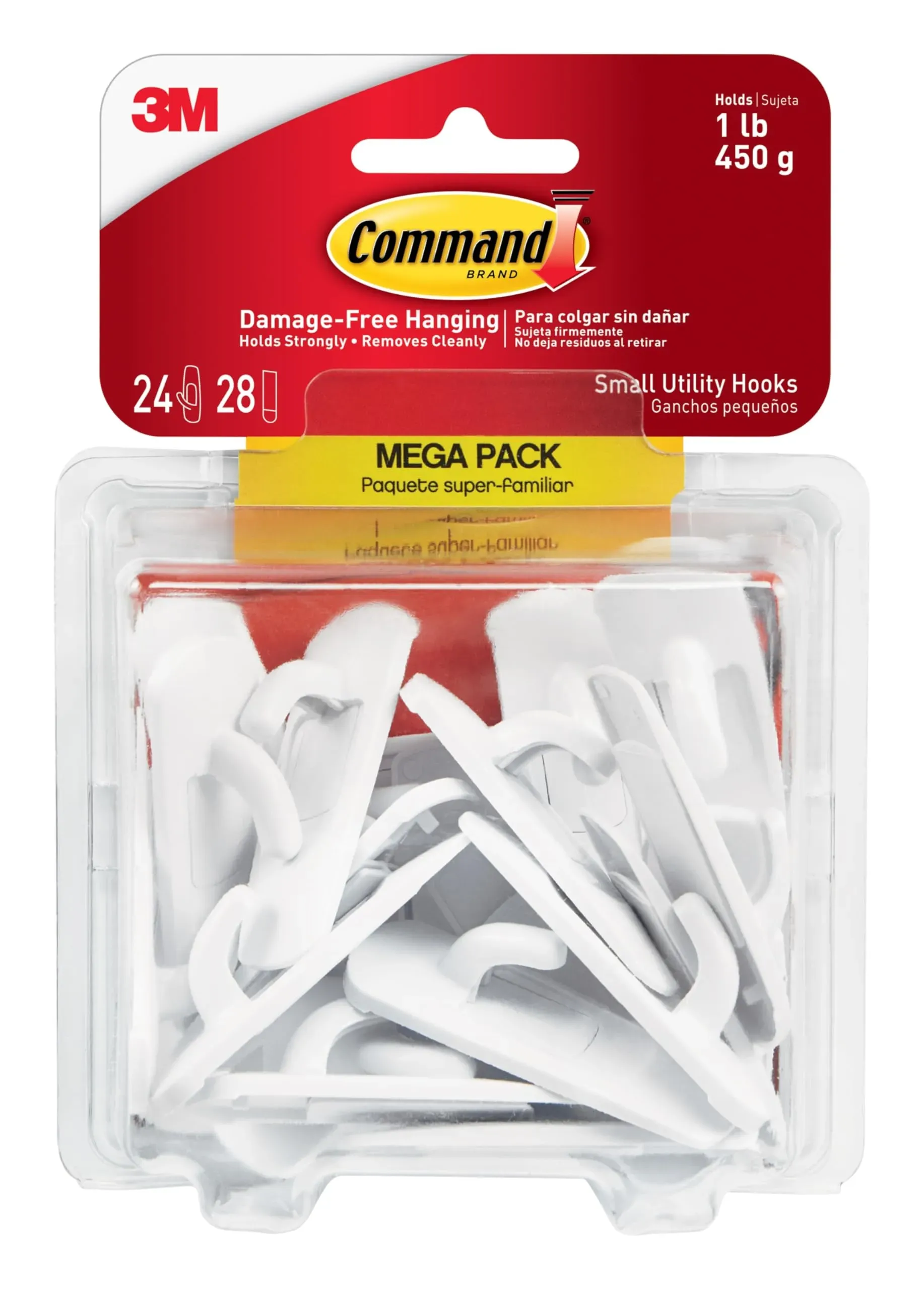 Command small utility hooks 24-pack with 28 adhesive strips for damage-free wall hanging