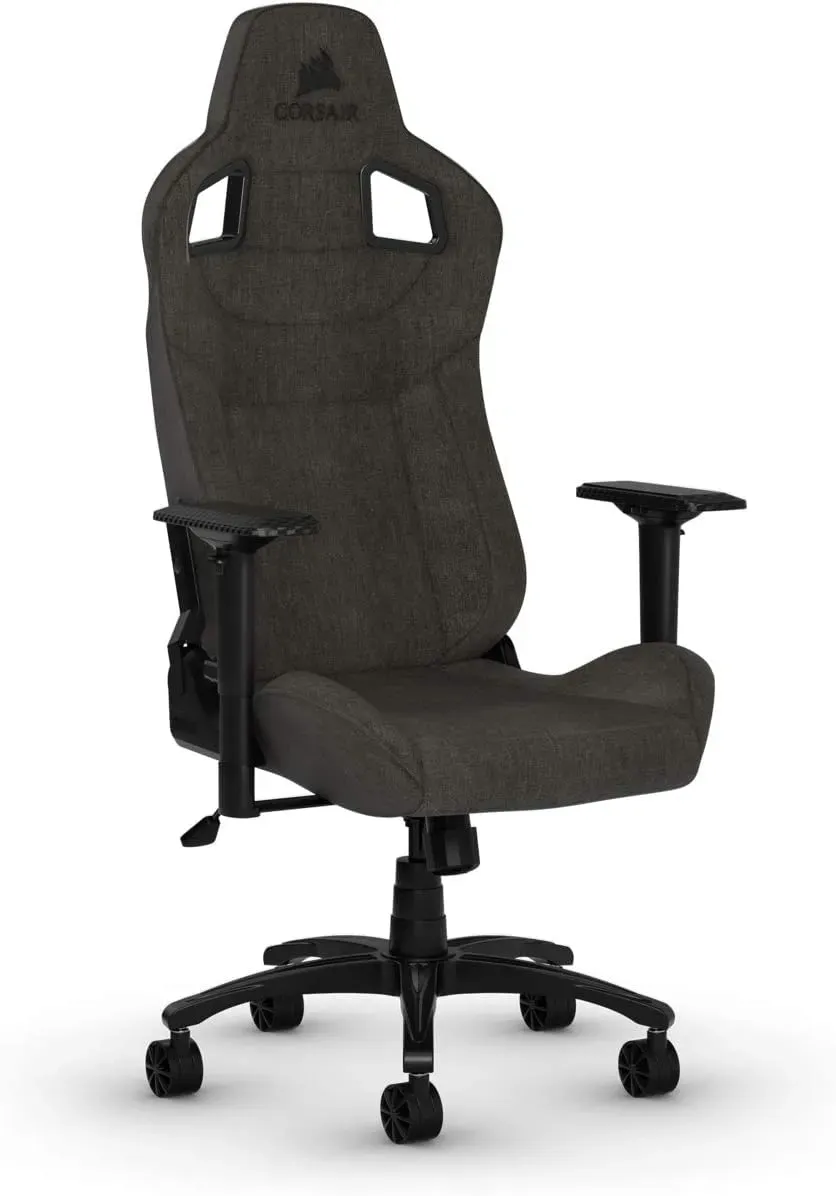 Corsair T3 Rush fabric gaming chair with breathable soft fabric exterior and 4D armrests