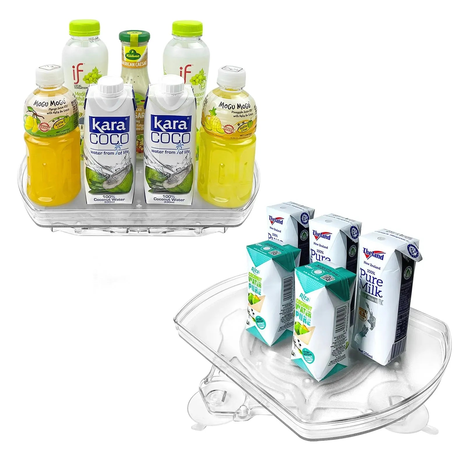 Incostar 360-degree rotating rectangular lazy Susan turntable organizer for refrigerator shelves