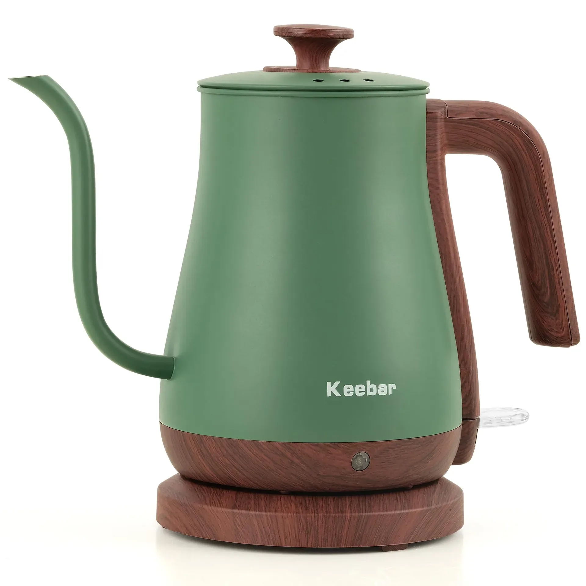 Keebar gooseneck electric kettle with wood-grain handle and precision spout for pour-over coffee