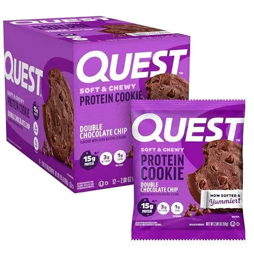 Quest Nutrition Chocolate Chip Protein Cookie, 12-count box of soft-baked keto cookies with chocolate chips