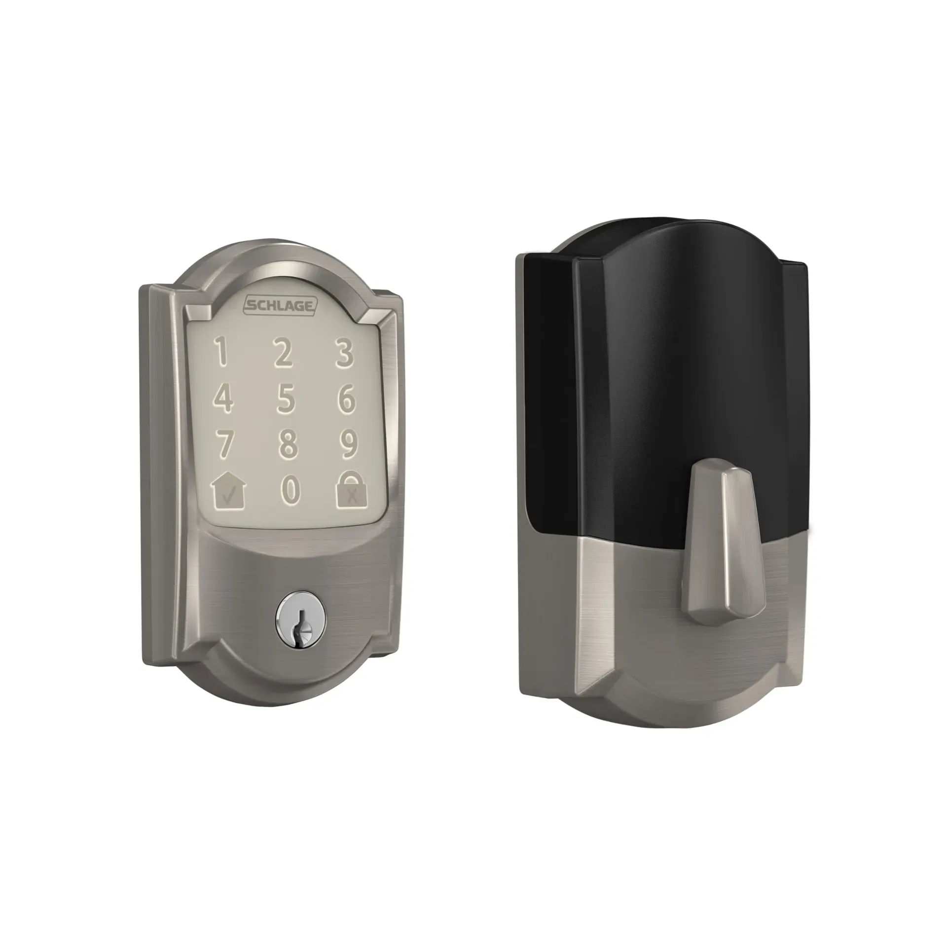 Schlage Encode Smart WiFi Deadbolt Lock with Camelot Trim in Satin Nickel for keyless home entry