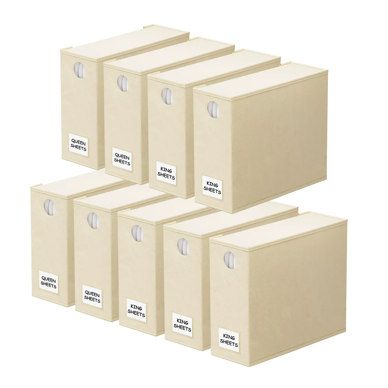 SpaceAid 9-pack bed sheet organizers in beige fabric with front viewing windows and zipper closures